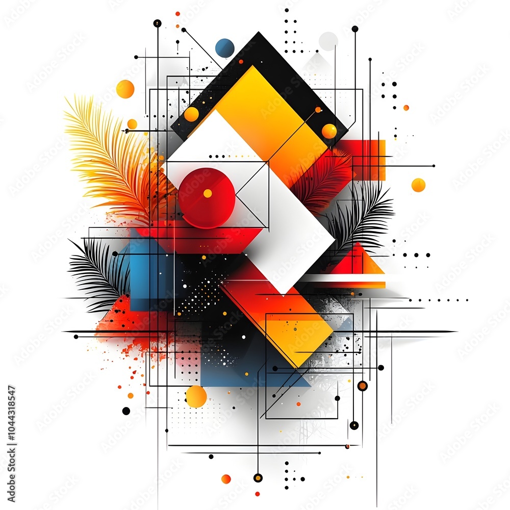 Poster mesmerizing abstract featuring dynamic and transforming geometric shapes and patterns in a flat mini