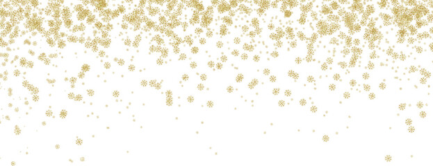 Golden snowflakes falling from top to bottom without background. png element Christmas