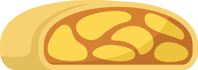 Apple strudel cut in half showing filling icon isolated on white background