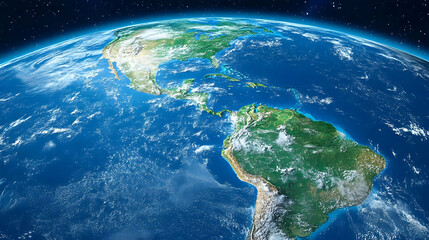 Fototapeta premium Earth from Space Showing North and South America, Planet, Globe, Orbit, Satellite, View