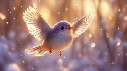 Obraz premium Cute purple bird flying in the sky