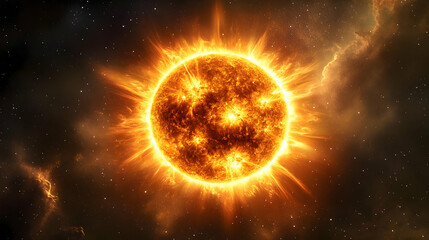 Naklejka premium Burning Sun in Space, star, galaxy, cosmic, universe, celestial