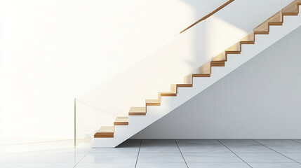Obraz premium Modern wooden staircase with a bright, minimalist design.