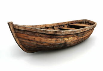 Obraz premium Wooden Rowboat Isolated on White, wooden boat, dinghy, rowing boat, small boat, wooden vessel
