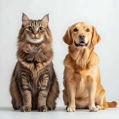 Fototapeta premium Cat and Dog Sitting Together, pet, pets, animal, animals, furry