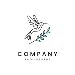 minimalistic and simple hummingbird vector line art with a bit of color, on a white background 
