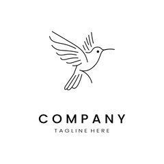 minimalistic and simple hummingbird vector line art with a bit of color, on a white background 
