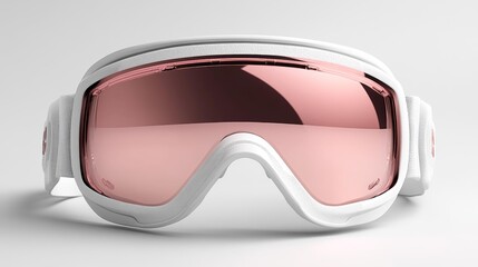 White ski goggles with rose-tinted lens and a modern sporty design displayed on a clean background. Generative AI