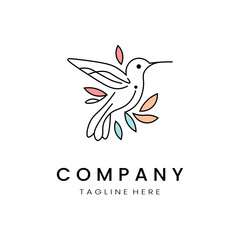 Obraz premium minimalistic and simple hummingbird vector line art with a bit of color, on a white background 