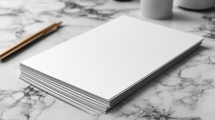 Clean white clipboard mockup with a minimalist design on a white marble background perfect for stationery branding business presentations or promotional material displays.. Generative AI