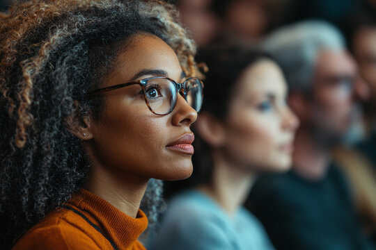 close up of A diverse group of people participating in a town hall meeting. - Powered by Adobe