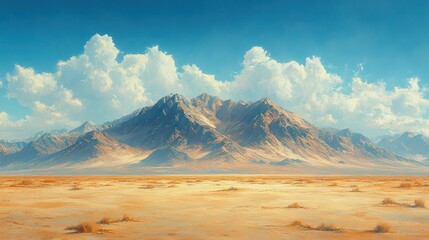 A desert landscape with rolling dunes and distant mountains, the oil texture highlighting the vastness and depth of the scene.