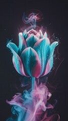 Gradient Tulip in Blue, Pink, and Violet with Magenta Smoke on Dark Background