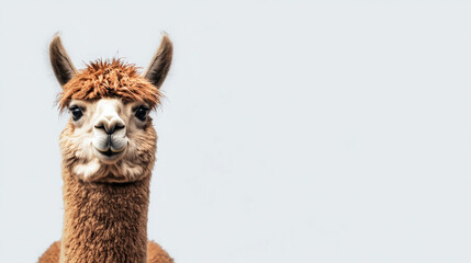 Obraz premium Close-up of a brown llama with soft fur and a curious expression.