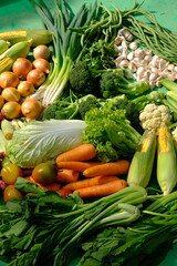 Sayur Mayur Sayuran Segar is fresh vegetables from the tropics. there are carrots, mustard greens, onions, garlic, long beans, broccoli, sweet corn, cucumbers, squash, lettuce, potatoes, leeks, celery