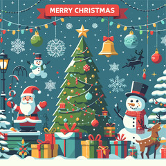 Flat Vector merry christmas celebration background illustration