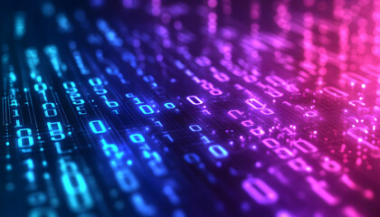 Obraz premium Binary Code in Neon Lights, digital, technology, data, programming, software