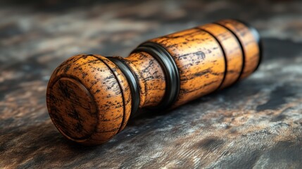 Handcrafted wooden wine stopper with a vintage finish, resting on a textured stone surface. Perfect for rustic branding and packaging design mockups.