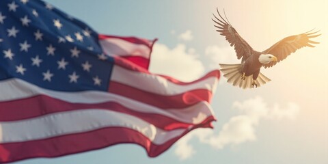 U.S Presidential Election template, An eagle soaring with US flag background, with copy space for U.S election information, banners design.