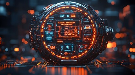 Fototapeta premium Sleek modern alarm clock with virtual reality headsets 3D holographic displays and futuristic virtual icons showcasing immersive technology and innovation for the digital future