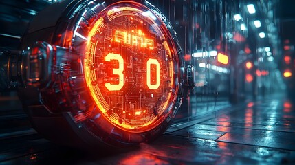 Fototapeta premium An depiction of a sleek modern alarm clock showcasing advanced virtual reality and holographic display technology The clock face features futuristic virtual icons instead of traditional numbers