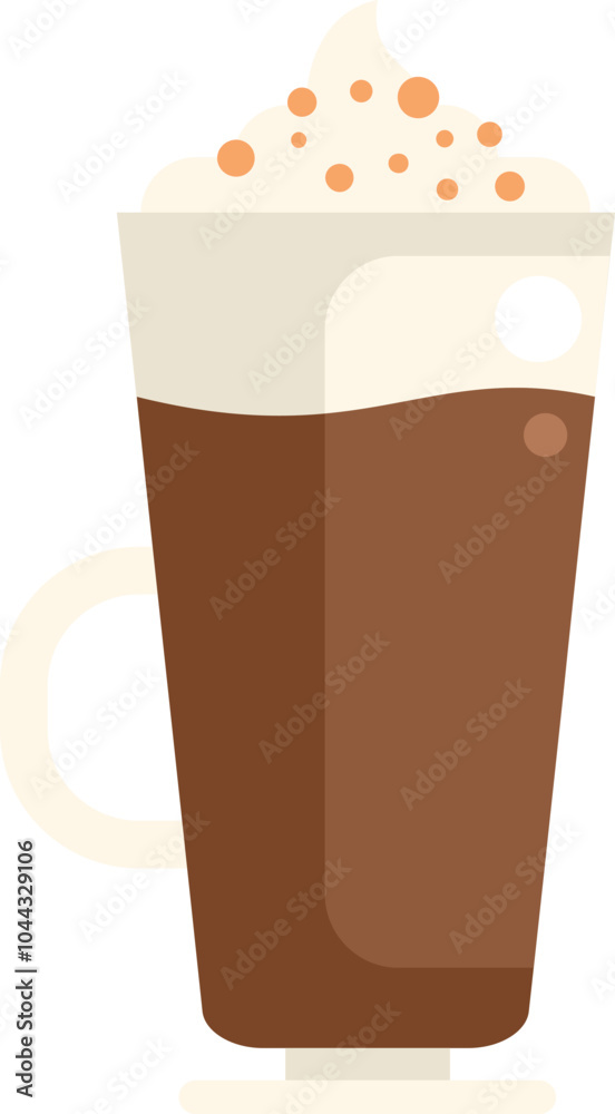 Wall mural This vector illustration features a tall glass of irish coffee, complete with whipped cream and a sprinkle of cocoa powder, perfect for festive occasions