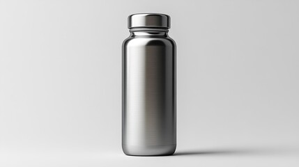 Stainless steel metal flask mockup isolated on white background ideal for branding and product design showcase showcasing minimalistic design for beverage containers. Generative AI