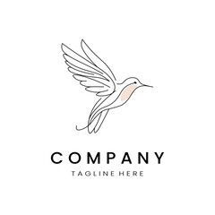 minimalistic and simple hummingbird vector line art with a bit of color, on a white background 
