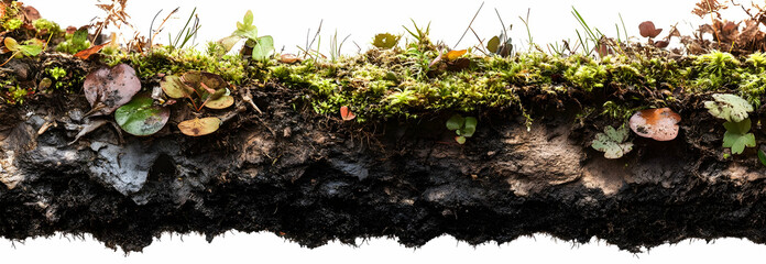 Obraz premium Cross Section of Forest Floor with Moss, Roots, and Soil, ground, earth, nature, texture, background
