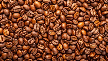 Obraz premium A Close-Up View of Roasted Coffee Beans, Showing Their Rich Brown Color and Intricate Detail, a Textured Background for Culinary or Beverage Themes