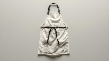 White kitchen apron mockup with black straps isolated on light background ideal for culinary branding restaurant use or promotional purposes. Generative AI