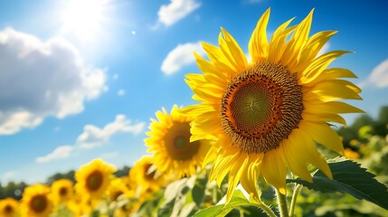 Sunflowers Blooming Under a Sunny Sky