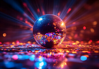 Disco Ball with Colorful Lights, mirror ball, party, celebration, night, club