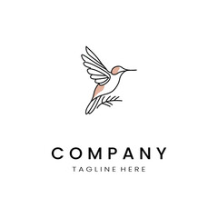 minimalistic and simple hummingbird vector line art with a bit of color, on a white background 
