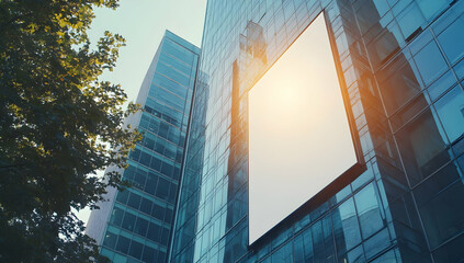 Blank Billboard on Modern Building Facade, empty, advertising, advertisement, sign, signage