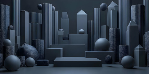 Fototapeta premium Abstract Geometric Composition in Monochromatic Grey, monochrome, 3d, render, minimalist, modern