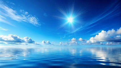 Obraz premium A Serene Horizon The Sun's Glimmer on a Calm Ocean Beneath a Sky Painted with Whispy Clouds