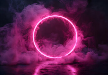 Neon Circle in Pink Smoke, ring, purple, abstract, background, futuristic