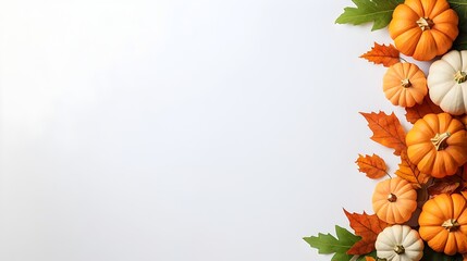 Vibrant Autumn Bouquet with Pumpkins and Colorful Fall Leaves on Neutral Background