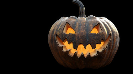 A hauntingly joyful carved pumpkin illuminating the darkness.