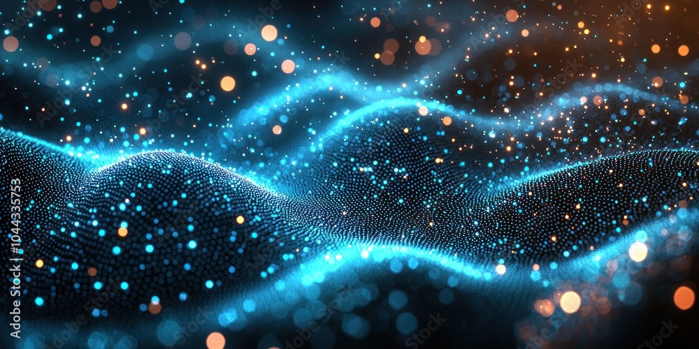 Poster abstract blue and orange bokeh lights on a wavy surface