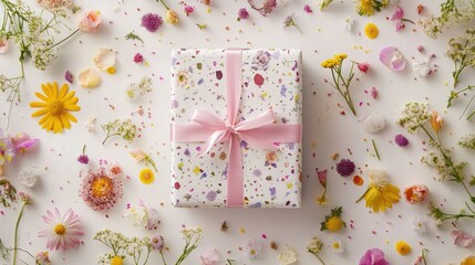 Fototapeta premium Gift Box Surrounded by Colorful Flowers
