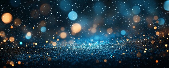 Obraz premium Abstract blue and gold glitter bokeh background.