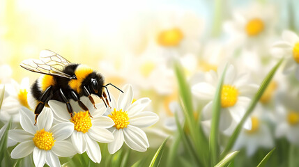Bumblebee on a Daisy, flower, white, yellow, nature, spring