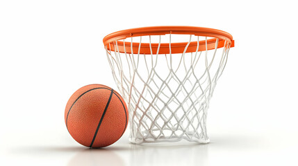 Basketball hoop and ball on white background, net, game, sport, competition, play