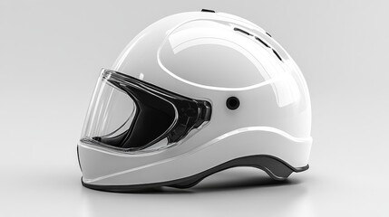 Modern safety helmet mockup displayed on a plain white background highlighting sleek curves and a transparent visor for protection ideal for construction or motor sports branding.. Generative AI