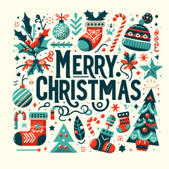 Flat vector Merry Christmas Typography isolated on a white background