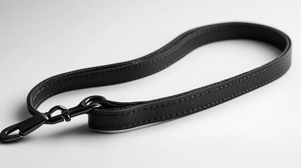 Black leather dog leash mockup on a white background perfect for pet product branding and showcasing design details for leashes and pet accessories.. Generative AI
