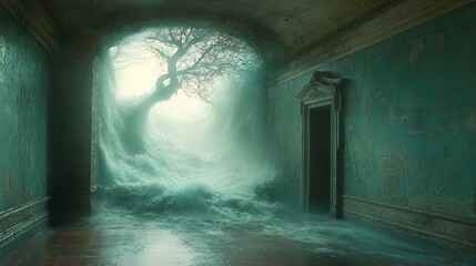 Surreal Flood in an Abandoned Hallway