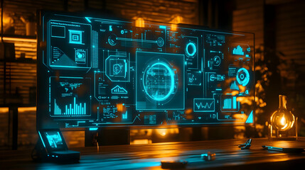 Obraz premium Futuristic Technology Interface on a Monitor, screen, digital, data, information, graphics